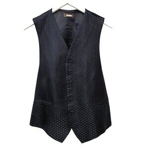 NEIMAN MARCUS Mens Black Formal Vest Size Large 100% Silk Luxury Woven USA